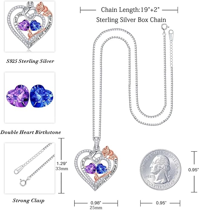 Iefil Valentines Day Gifts for Her Wife - 925 Sterling Silver Double Birthstone Necklace, Anniversary Birthday Gifts for Women, Jewelry Gift for Wife Girlfriend Mom Her