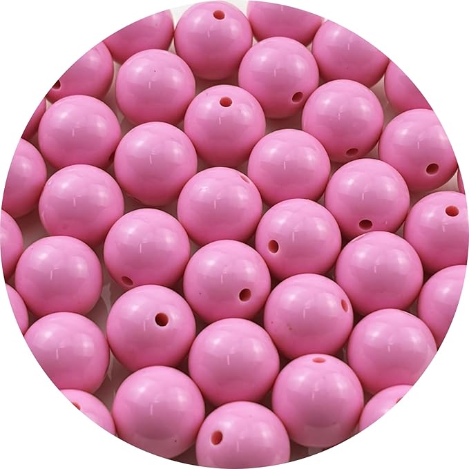 YUEXIGO 40pcs Acrylic Round Beads for Crafts 16mm Resin Candy Color Spacer Beads with Hole for Jewelry Making Sewing Crafts Decoration Necklaces Bracelets Earrings Supplies(Pink)