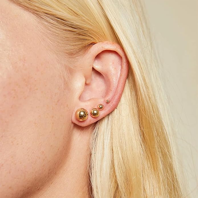 JINERA 5 Pairs Stud Earrings for Women 14K Plated Gold/Silver Pearl Ball Small Stud Earrings Set Cartilage Piercing Hypoallergenic Lightweight Flatback Earrings Jewelry Gifts for Women