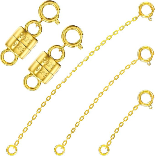 14K Gold Plated 925 Sterling Silver Necklace Extender and Magnetic Clasps for Necklaces,Bracelet Extender Jewelry Extension with Magnetic Necklace Clasps and Closures