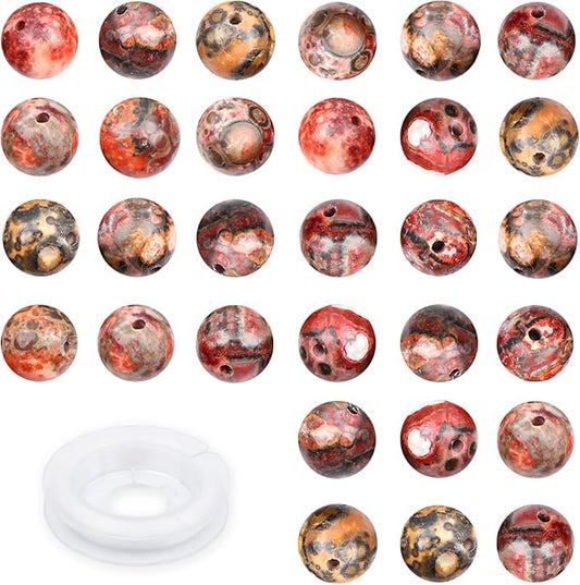 Natural Stone Red Leopard Fur Jasper Round Beads Genuine Stone Beading Loose Gemstone Hole Size 1mm DIY Charm Smooth for Bracelets Necklaces Earrings 6mm 200pcs (Red Leopard Fur Jasper 6mm)