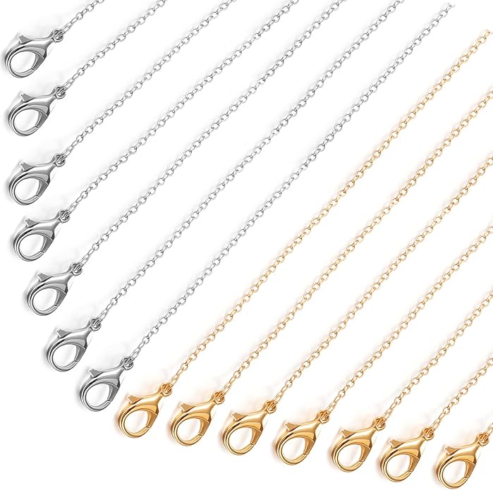 40 Pack Necklace Chains Bulk Silver and Gold Chain Necklace for Jewelry Making Adjustable Women Necklace Findings DIY Cable Link Chains Durable Tarnish Charm Accessories (19.3 Inches)
