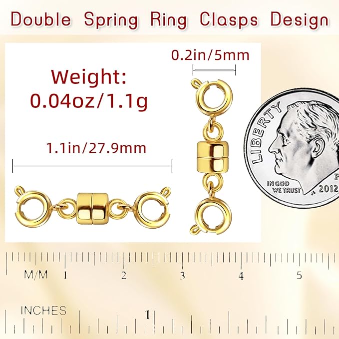 Double Magnetic Necklace Clasps and Closures, Necklace Extenders for Women, 14K Gold and Silver Magnetic Jewelry Clasps for Bracelets
