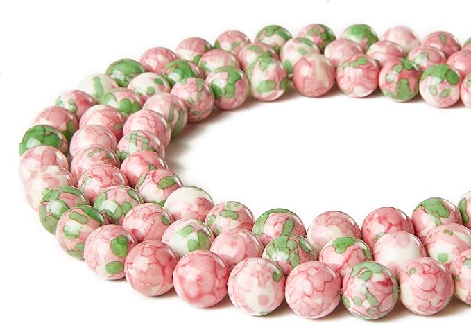 100pcs 8mm Green Red Rain Flower Beads Natural Gemstone Beads Round Loose Beads for Jewelry Making