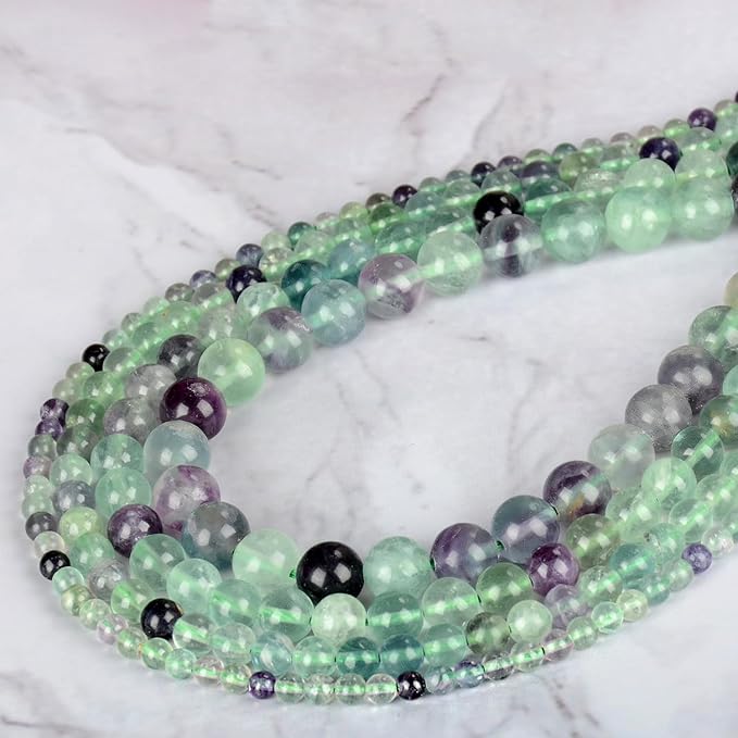 Natural Stone Genuine Stones DIY Fluorite Round Beads 8mm 100pcs Beading Loose Gemstone Hole Size 1mm Charm Smooth Beads for Bracelets Necklaces Earrings (Fluorite 8mm)