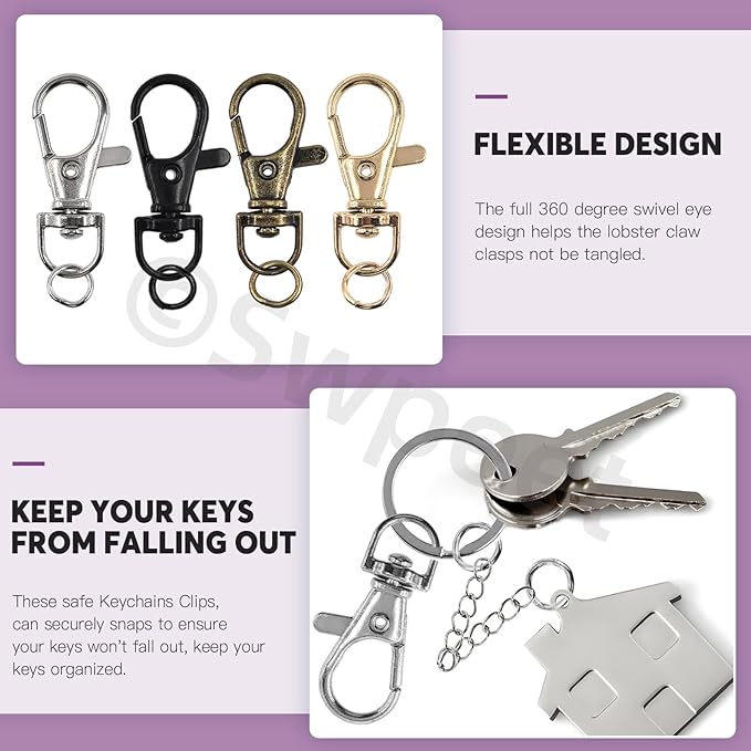 Swpeet 321Pcs Assorted Keychain Making Set with Pliers, 40Pcs Swivel Lanyard Snap Hook, 1Pc Split Ring Pliers, 40Pcs Keychain Ring, 40Pcs Extender Chains, 200Pcs Jump Rings, Bronze/Black/Gold/Silver