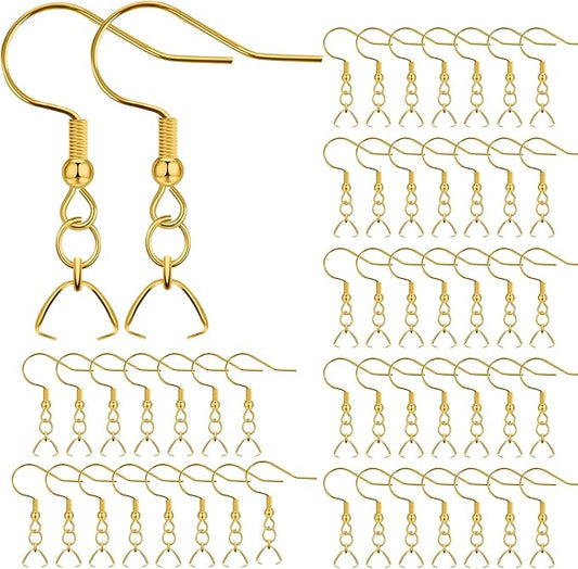 Earring Hooks 50 PCS/25 Pairs, Stainless Steel Golden Ear Wires Fish Hooks, Hypo-allergenic Jewelry Findings Parts for DIY Jewelry Making