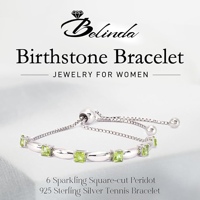 Fine Bracelet Tennis Style Pull String Birthstone Jewelry Gift for Women 925 Sterling Silver Square Sparkling Bolo Gemstone Jewelry Adjustable Bracelets
