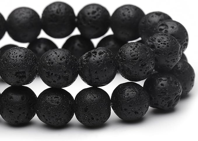 10mm Natural Stone Beads for Jewelry Making,Black Lava Polished Smooth Round Gemstone Beads for Bracelet Necklace 15 Inch