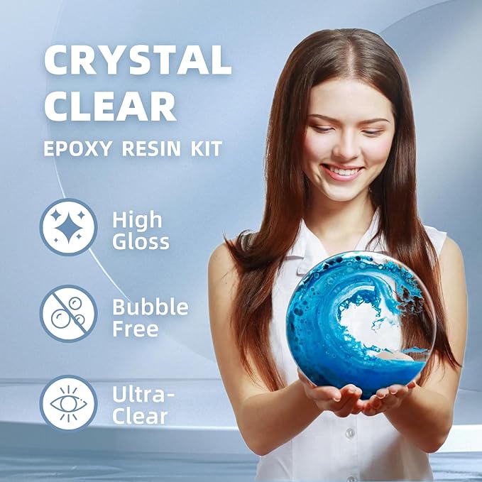 1 Gallon Crystal Clear Epoxy Resin Kit - 1:1 Mixing Ratio, Bubble Free & Anti-Yellowing - High Gloss Casting & Coating Resin for Jewelry, River Tables, Bar Top, Countertops & Wood - Heat Resistant