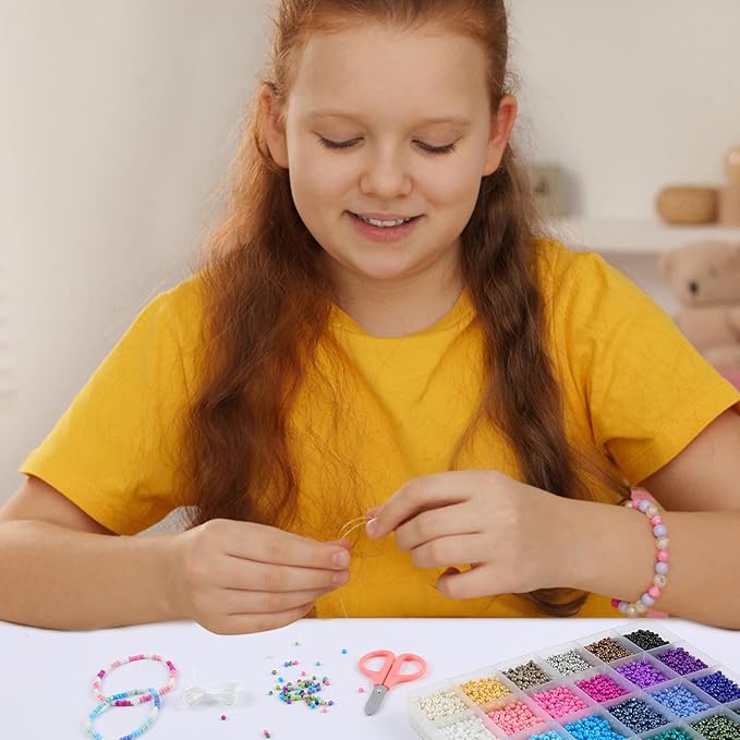 13000pcs 3mm Glass Seed Beads 24 Colors Small Craft Beads Small Beads for DIY Bracelet Necklace Ring Craft Jewelry Making, with Scissor and Two Clear Bracelet String (540pcs per Color