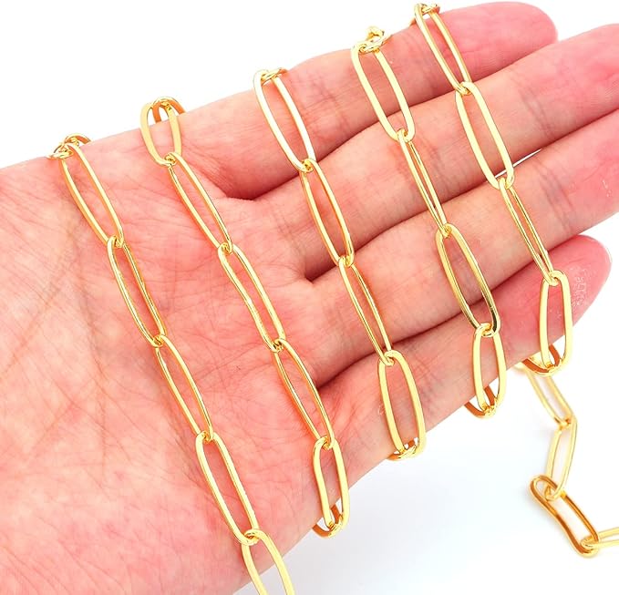 BEADIA 18K Gold Plated Oval O Chains 6.0mm 1 Meters for Jewelry Making Findings