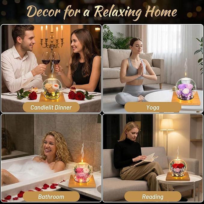 Preserved Pink Real Rose in Glass with Scented Candles–Eternal Flower Romantic Anniversary Mothers Day Christmas Birthday Valentines Day Gifts for Her, Women, Wife, Girlfriend, Mom, Grandma