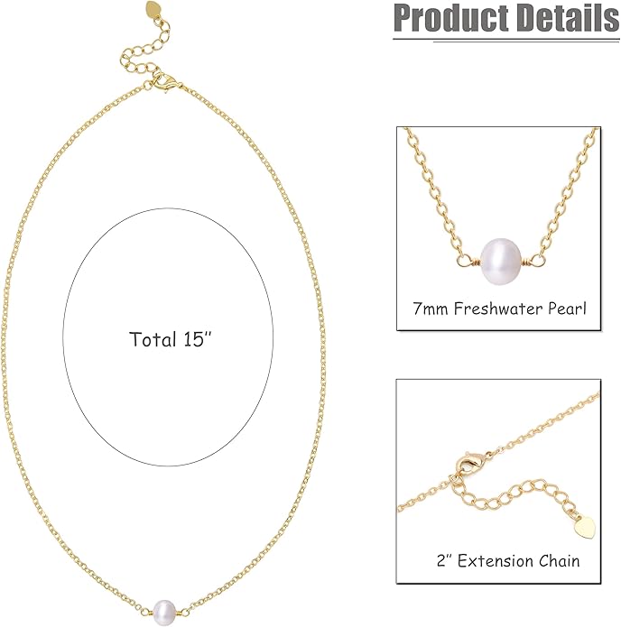 Aobei Pearl 18K Gold Plated Paperclip Chain Choker Satellite Chain Freshwater Cultured Biwa Pearl Pendant Necklace Dainty Jewelry for Women