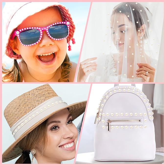 NACHLYNN 6480 Pcs Flat Back Pearl 7 Sizes Half Round Beige Flatback Pearls for Crafts Embellishment Shoes Clothes Bags DIY Making