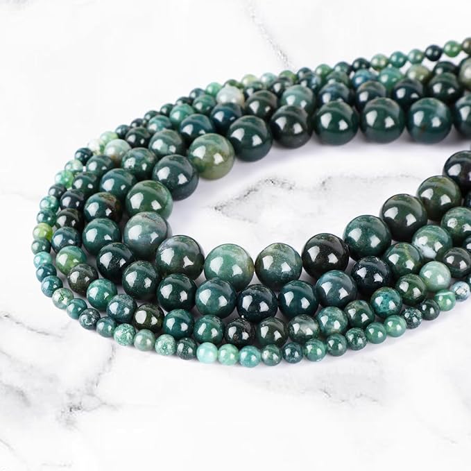 Natural Stone Green Moss Agate Round Beads Genuine Stone Beading Loose Gemstone Hole Size 1mm DIY Charm Smooth for Bracelets Necklaces Earrings 6mm 200pcs (Green Moss Agate 6mm)