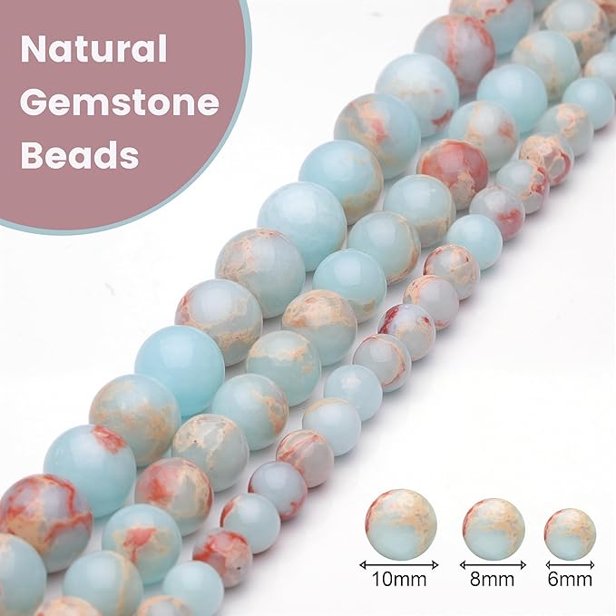 6mm Natural Stone Beads for Jewelry Making,Sky Blue Jasper Polished Smooth Round Gemstone Beads for Bracelet Necklace 15 Inch