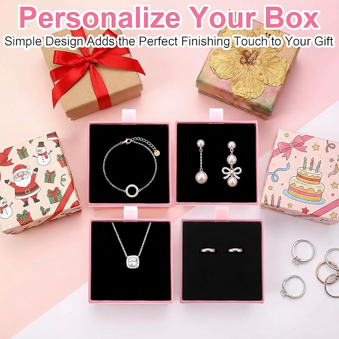 4PCS Small Jewelry Gift Box Velvet Bag Drawer Type Cardboard Organizer Box with Black Drawstring Pouches Necklace Bracelet Earring Pendent Storage Case for Birthday Xmas Christmas Wrapping