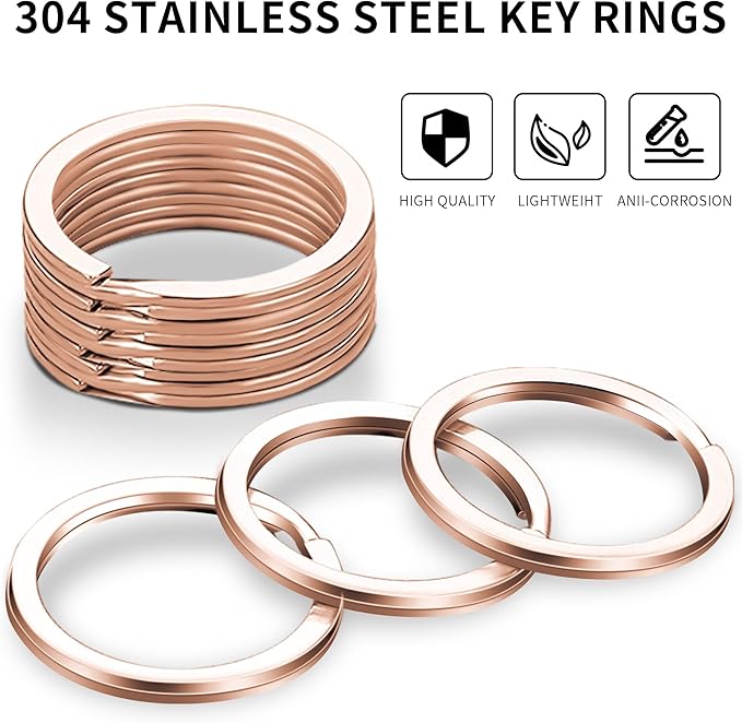 Gkeygo Key Rings, 12 pcs Stainless Steel Key Ring for Keychains, 1inch Flat Split Keychain Ring for Car Keys Dog Ring Tag Lanyards Home School Office DIY, Rose Gold