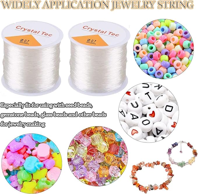 0.7mm Elastic Stretch Thread for Bracelets, 3 Rolls Elastic Bead Cord, Stretchy Bracelet String Crystal String Bead Cord for Bracelet, Beading and Jewelry Making