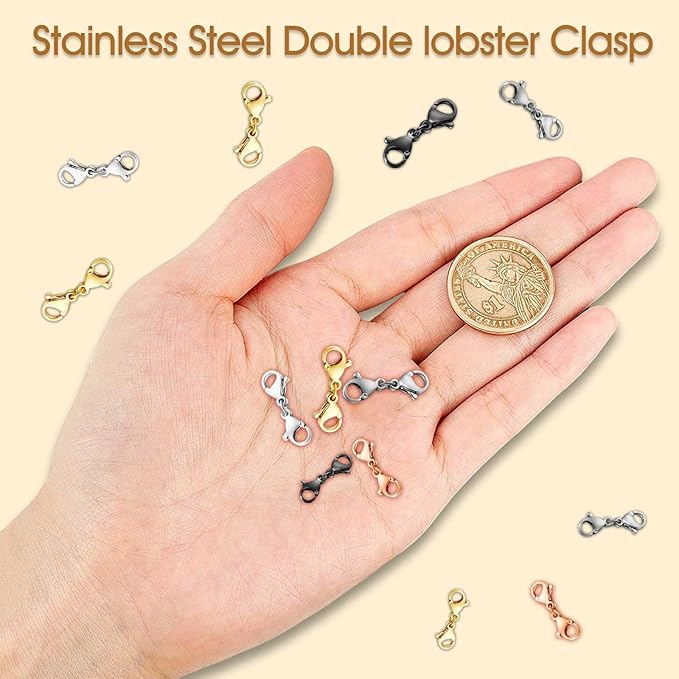 10 Pack Double Lobster Clasp Necklace Clasp Classic Double End Design Necklace Clasps and Closures, Necklace Extender Double Claw Connector Suitable for Jewelry Chain