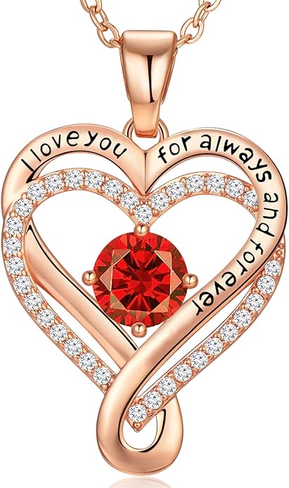 Infinity Love Heart Birthstone Necklace for Women Wife, S925 Sterling Silver Anniversary for Women Wife Birthday Gift for Her Girlfriend Mom Daughters, I Love You Women's Jewelry 18k Rose Gold Filled