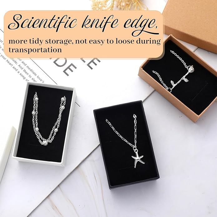 Tenceur 100 Pcs Valentines Jewelry Gift Boxes Bulk Kraft Jewelry Cardboard Box for Necklace Earring Bracelet Storage Package(Brown, White, Black,3.2x2x1.2in)