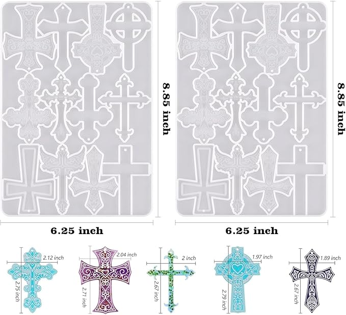 Cross Silicone Resin Molds,2 Pcs Epoxy Resin Cross Mold Polymer Clay Molds for Keychain DIY Craft Necklace Jewelry Pendant Making Gifts