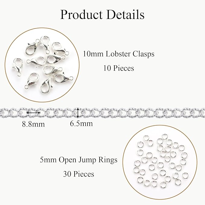 Jabogrii 5 Meters Silver Chain for Jewelry Making Embossed Oval Twisted Chain Roll Cable Metal Jewelry Bulk