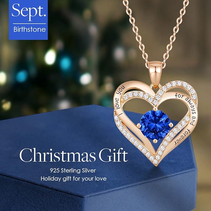 CDE Valentine's Day Gift Forever Love Heart Necklaces for Women, Wedding Anniversary, Birthday Mothers Christmas Day Gifts for Mom, Mother, Wife, S925 Silver Jewelry with Birthstone Pendant