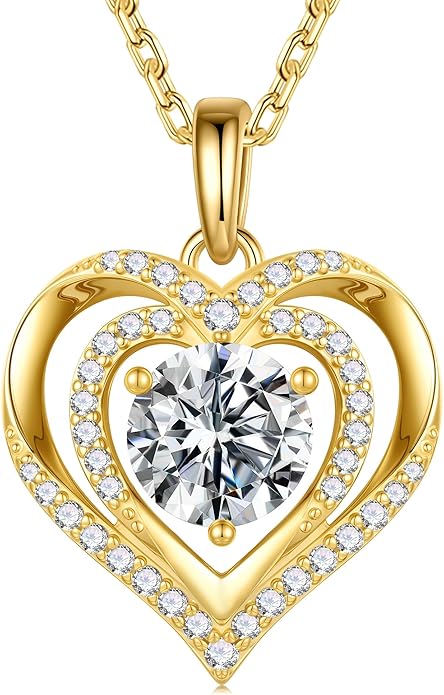 MOOSEA Valentines Day Gifts for Her - 925 Sterling Silver Double Heart Moissanite Necklace, 1-3 Carat Lab Created Moissanite Anniversary Birthday Gift for Women Wife Girlfriend Mom