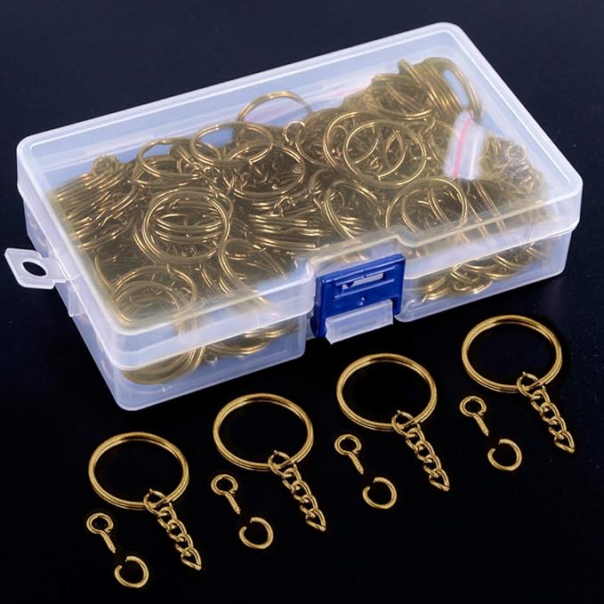 Swpeet 450Pcs Bronze 1" 25mm Key Chain Rings Kit, Including 150Pcs Keychain Rings with Chain and 150Pcs Jump Ring with 150Pcs Screw Eye Pins Bulk for Jewelry Findings Making (Bronze)