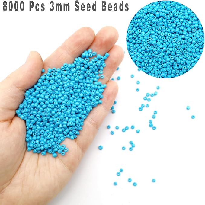 THUTEP 8000 pcs 3mm Seed Beads, Tiny Craft Beads for Bracelet Making, Bracelet Kits for DIY Jewelry Craft (Lakeblue)