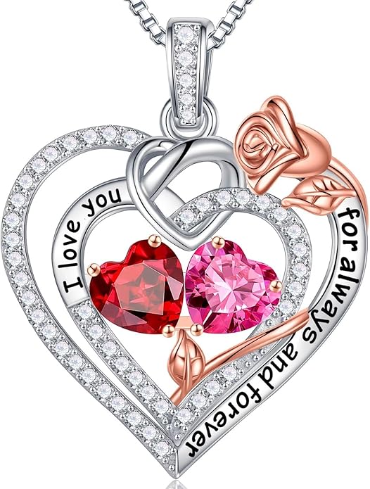 Iefil Valentines Day Gifts for Her Wife - 925 Sterling Silver Double Birthstone Necklace, Anniversary Birthday Gifts for Women, Jewelry Gift for Wife Girlfriend Mom Her