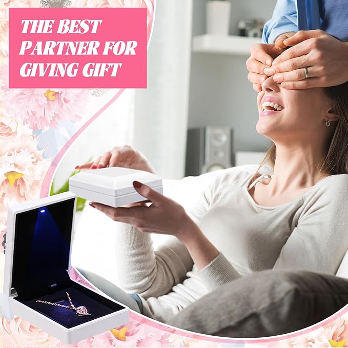 Landical 10 Pcs Pendant Necklace Box with LED Light Velvet Necklace Case for Pendant Bracelet Ring Earring, Jewelry Storage(White)