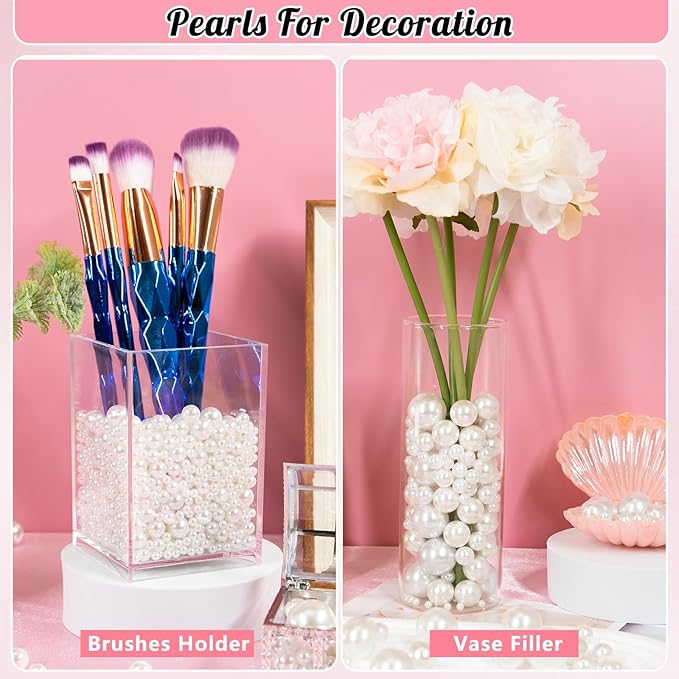 2000PCS Pearls for Crafting, Ivory No Hole Beads for Centerpieces Vases, Assorted Sizes Bulk Fake Pearls Beads for Vase Filler, Candles Centerpiece, DIY Crafts, Jewelry Making (4/6/8/10/14/20mm)