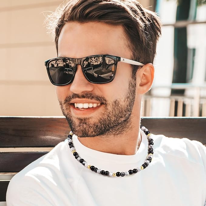 Funtopia 8mm Glass Beads, Neutral Colors Round Marble Loose Beads for Men Women, Jewelry Making Supplies with Spacer Bead and Charms, DIY Bracelets Earrings Necklaces Crafts (24 Colors)