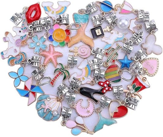 60 Pieces Assorted European Beads with Plating Silver Metal Alloy Rhinestone Large Hole Spacer Beads for DIY Charm Bracelet Jewelry Making (Alloy Coating Color Pendant)