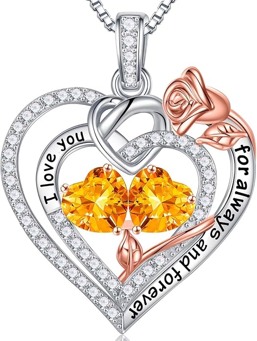 Iefil Valentines Day Gifts for Her Wife - 925 Sterling Silver Double Birthstone Necklace, Anniversary Birthday Gifts for Women, Jewelry Gift for Wife Girlfriend Mom Her