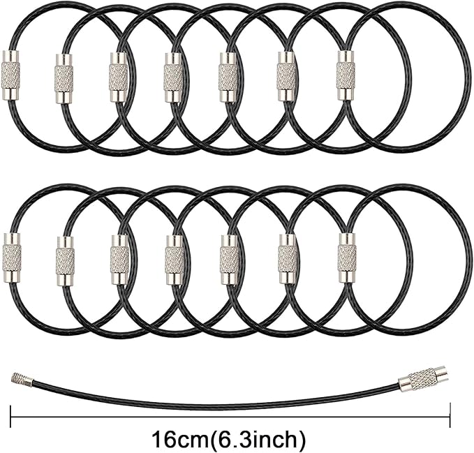 AMUU Keychain Loop 14pcs 6.3/4.3In Stainless Steel Wire Rings for Hanging Luggage Tag Keyrings ID Keepers Colors/Black/Sliver
