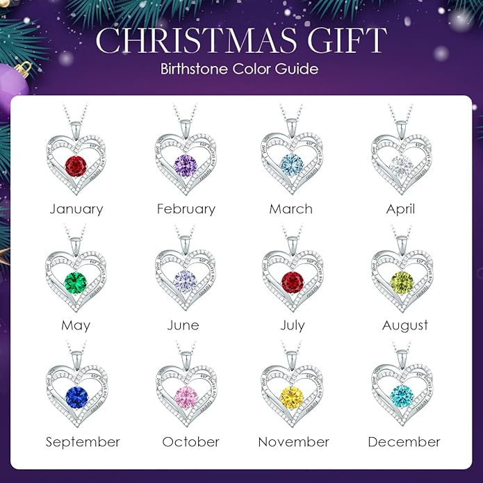 CDE Valentine's Day Gift Forever Love Heart Necklaces for Women, Wedding Anniversary, Birthday Mothers Christmas Day Gifts for Mom, Mother, Wife, S925 Silver Jewelry with Birthstone Pendant