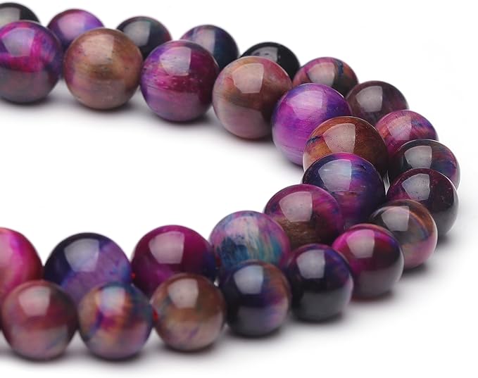 10mm Natural Stone Beads for Jewelry Making,Galaxy Tiger Eye Polished Smooth Round Gemstone Beads for Bracelet Necklace 15 Inch