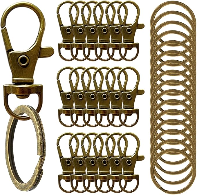 100 Pcs Keychain Hooks with Key Rings, Keychain Clip Hooks with Rings for Lanyard Jewelry Making DIY Crafts(50 Pcs Metal Lobster Claw Clasps + 50 Pcs Flat Key Rings) (Bronze)