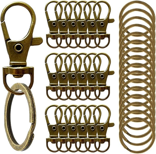100 Pcs Keychain Hooks with Key Rings, Keychain Clip Hooks with Rings for Lanyard Jewelry Making DIY Crafts(50 Pcs Metal Lobster Claw Clasps + 50 Pcs Flat Key Rings) (Bronze)