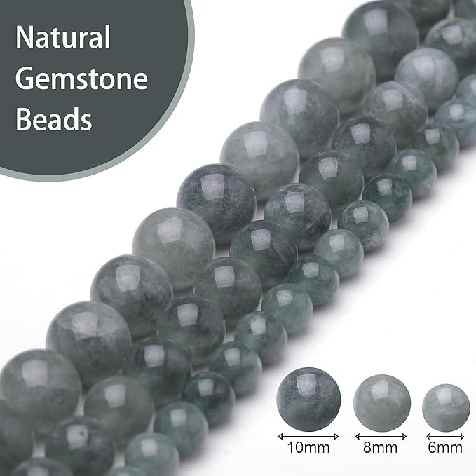 Natural Stone Beads for Jewelry Making,10mm Blue Jadeite Polished Smooth Round Gemstone Beads for Bracelet Necklace 15 Inch