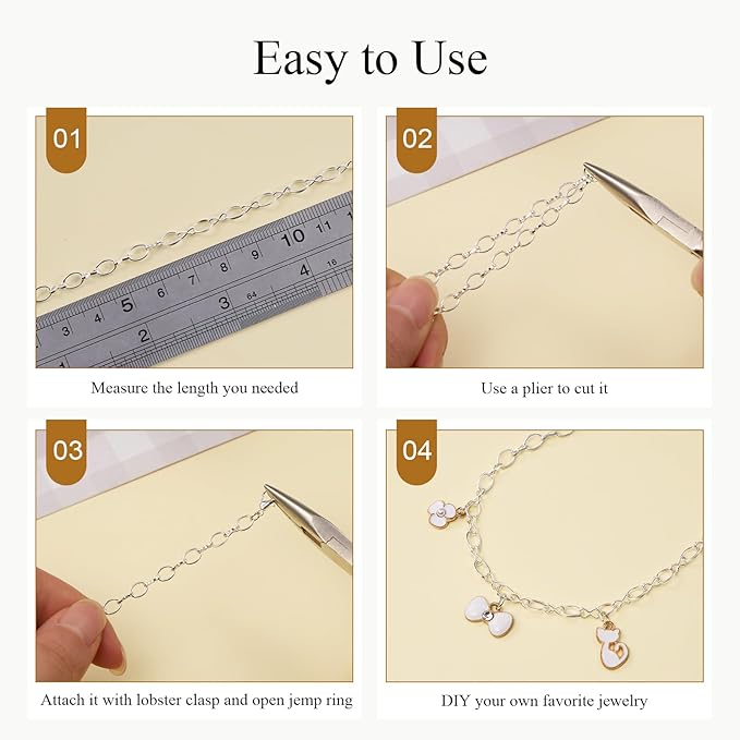 Jabogrii 16.4 Feet Silver Rolo Chain for Jewelry Making Metal Chain Bulk with Lobster Clasps and Jump Rings