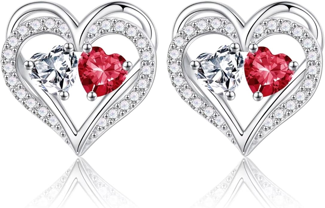 Iefil Valentines Day Gifts for Her - 925 Sterling Silver Birthstone Earrings, Anniversary Birthday Gifts for Women Wife Girlfriend Mom