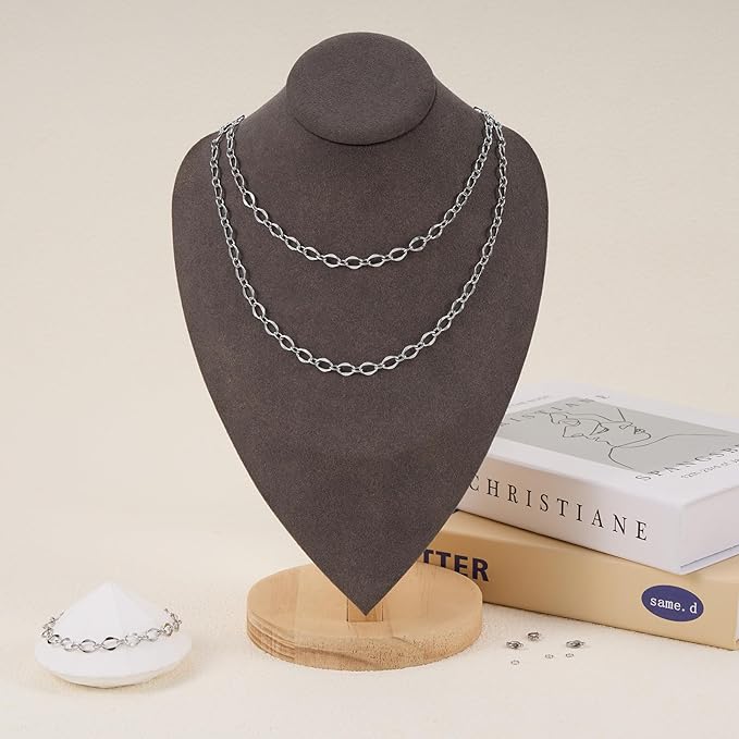 GTVOODX Stainless Steel Lips Chains Bulk for Jewelry Making 13 Feet Unfinished Dapped Chain Spool for DIY Jewelry Making with Lobster Clasps and Jump Rings