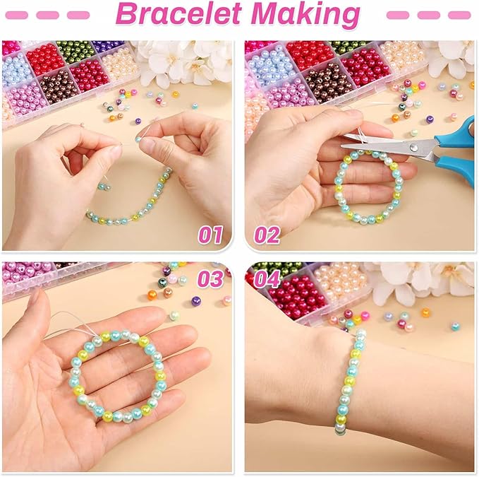 4500Pcs 6mm Pearl Beads for Bracelets Making 56 Colors, Small Round Pearl Bracelet Beads for Crafts, Jewelry, Necklace Earrings Bracelets