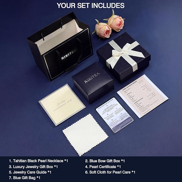 18K Solid Gold Real Tahitian Black Pearl Necklaces for Women - 43-Piece 9-10mm AAA Ocean-Grown Pearl, Strand Necklaces, Luxury Wedding Anniversary Birthday Christmas Gifts for Wife Mom, Length 17.7"+2"